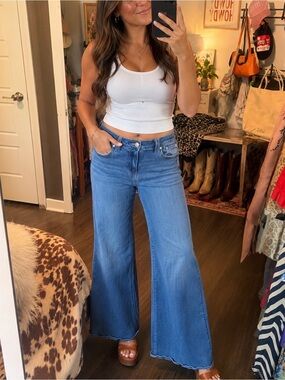 American Eagle Outfitters Medium Blue High-Rise Wide Flare Jeans